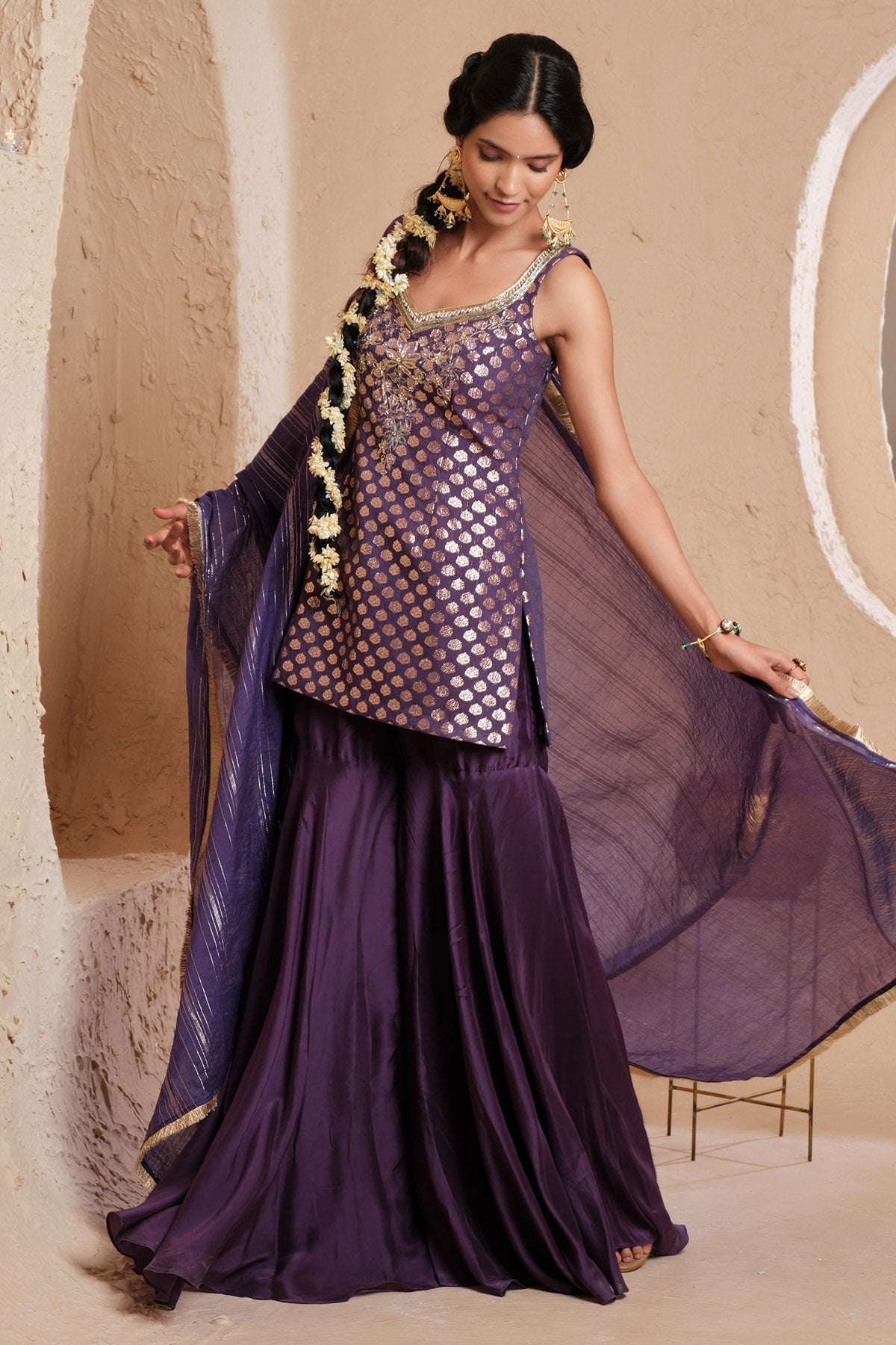 Buy Violet Sequins Work Gharara Set for women online available at Scrollnshops